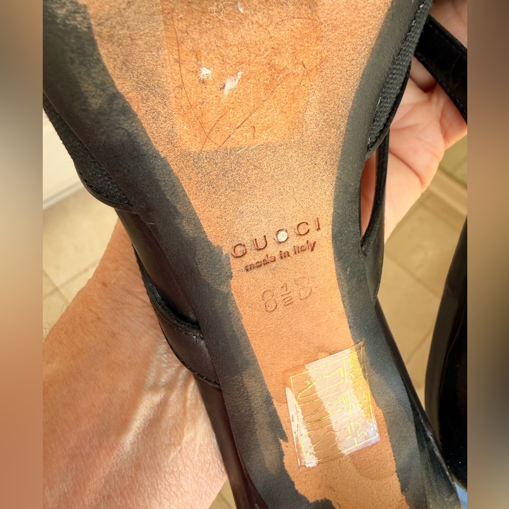 Gucci heeled slides, Black Leather and Canvas, Preowned, Sz 8.5 B - Picture 14 of 14